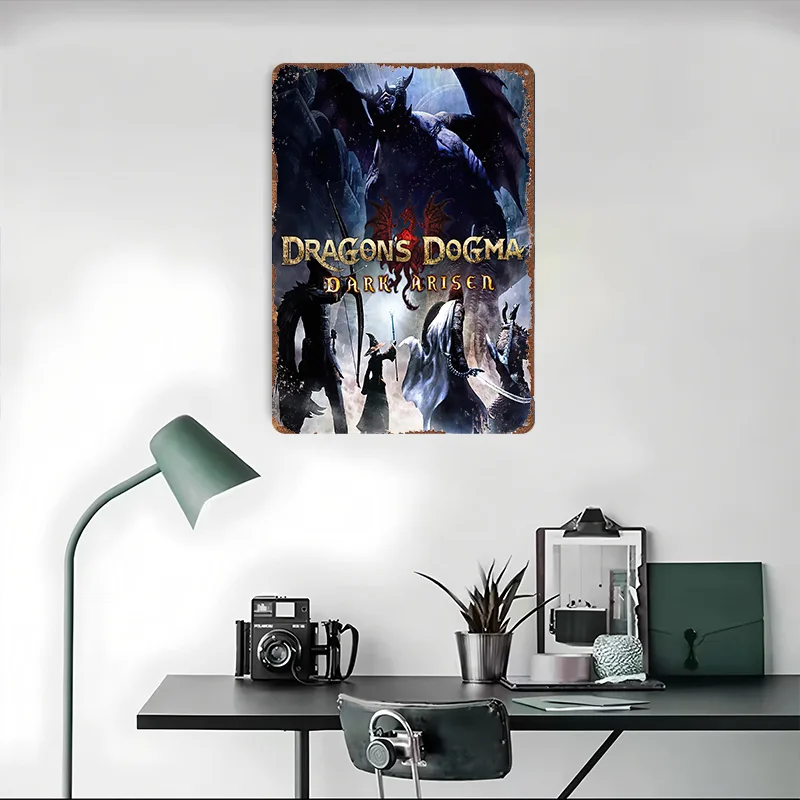 Dragon's Dogma: Dark Arisen ملصق معدني علامات القصدير صور جدار ديكور علامة معدنية مخصصة لتزيين جدران الفن رجل الكهف الرجعية #4