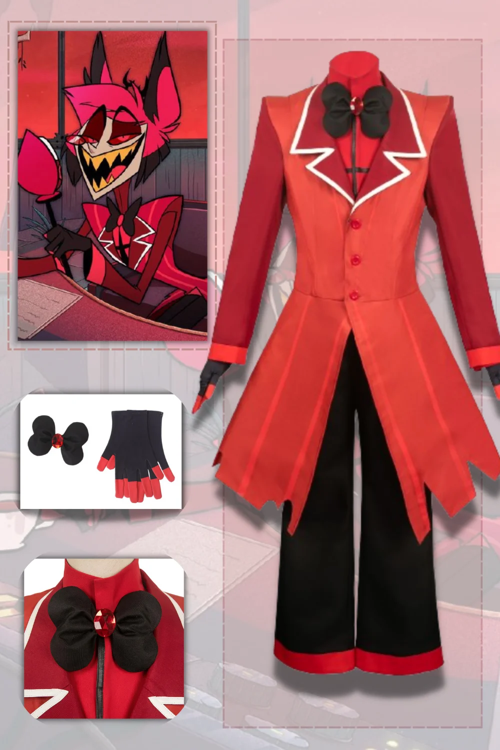 Ensemble de olympiques de cosplay d'hôtel de dessin animé pour hommes adultes, manteau Alastor, chemise et pantalon, déguisement imbibé, carnaval d'Halloween