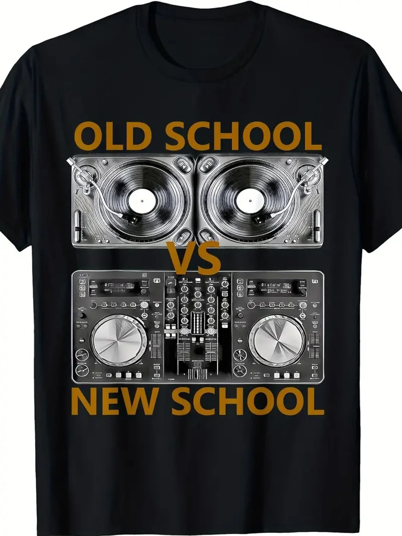 Men's DJ Music T-Shirt Compatible for Dance Parties DJVS Lettering Print Round Neck Short Sleeve Casual Streetwear Tee