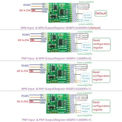 DC 5V 12V 24V 8CH Multifunction RS485 Remote IO 2.54mm Pin Core Board Modbus Rtu Master-slave Digital Collection Module