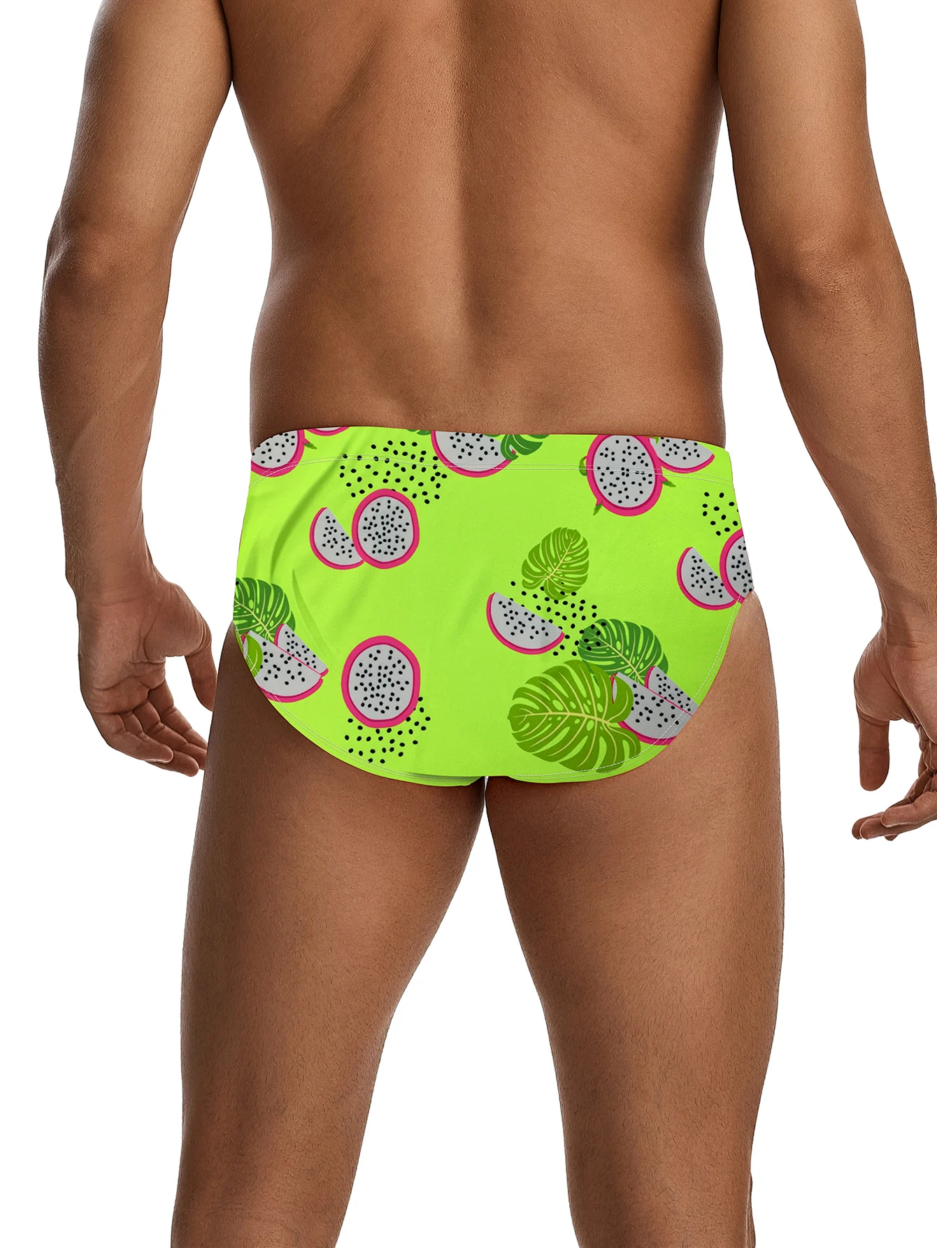 Men's Tropical Fruit Pattern Quick-Drying Triangle Drawstring Swimming Trunks, Men's Swimwear, Summer Beach Swimming Shorts