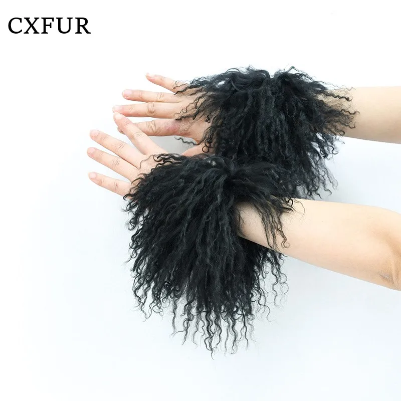 CX-A-47C Fashion Accessory Outdoor Curly Slap On Real Mongolian Lamb Fur Cuffs