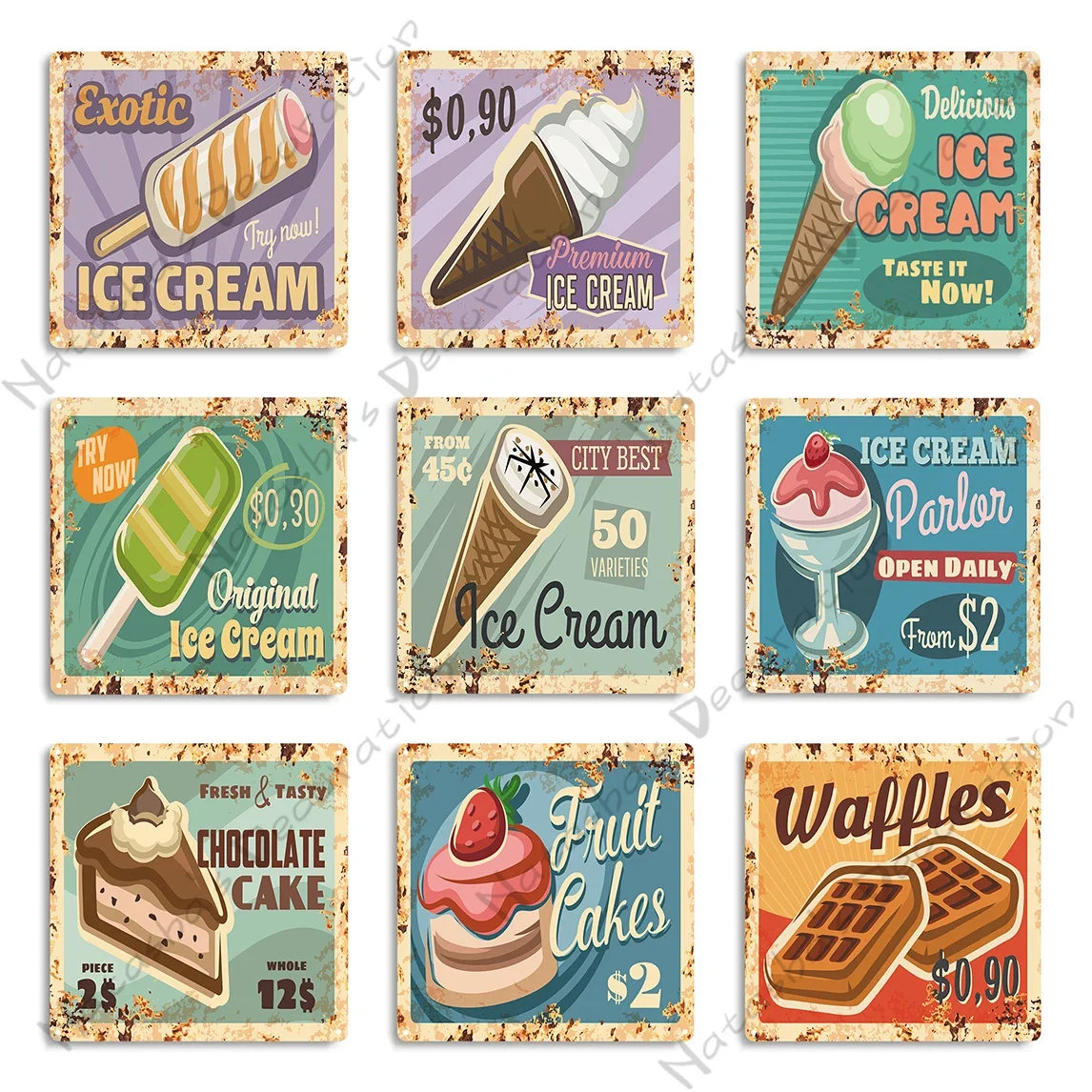 Ice Cream And Cakes Metal Poster Rusty Metal Tin Sign Cafe Wall Plate Home Bar Pub Decorative Plate Vintage Metal Signs Poster