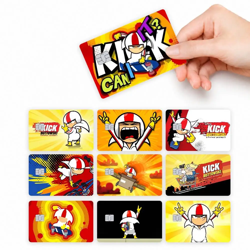 Anime Kick Cartoon Buttowski  4pcs Credit Card Skin Stickers Suitable for Bank Debit Subway Bus Transit Pass Decorative Cover