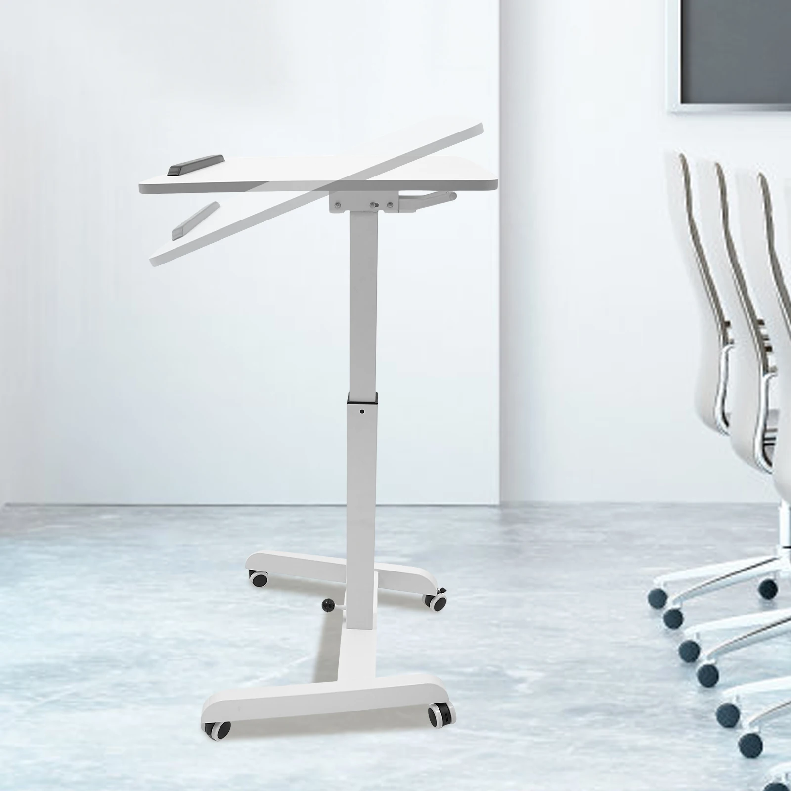 3 Tilt Angles 10°20°30° Mobile Standing Desk Stepless Height Adjustment with Wheels Brakes H-Shaped Base For Office Classroom Home Conference Room