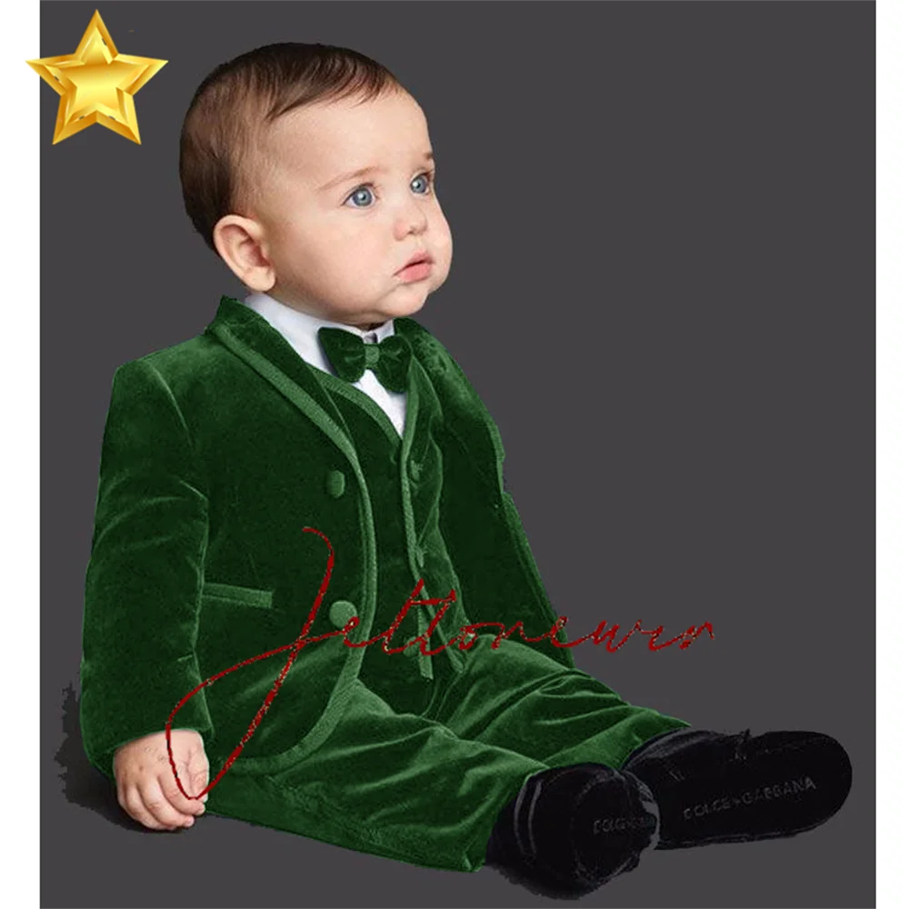 Boy Suit Velvet  Set Vest + Pants + Blazer 3PCS Children Gentleman Perform Outfit Kids Suits Wedding Formal Tuxedos