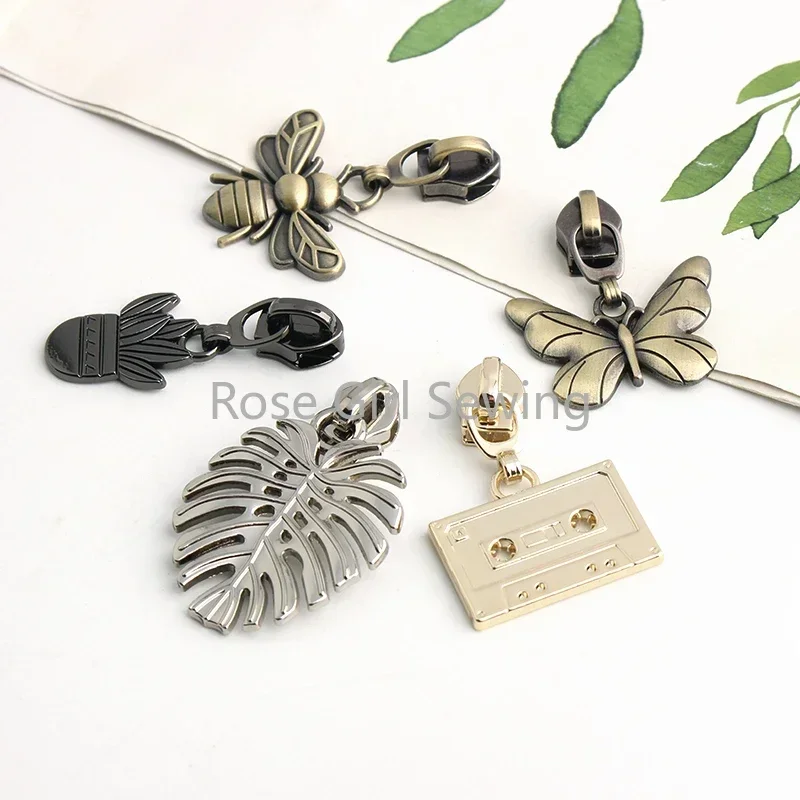 5/20PCS Flower,Acorn,Pineapple,Turtle 5# Nylon Metal Zipper Sliders For DIY Sewing Purse Bags Decor Zip Puller Head Accessories