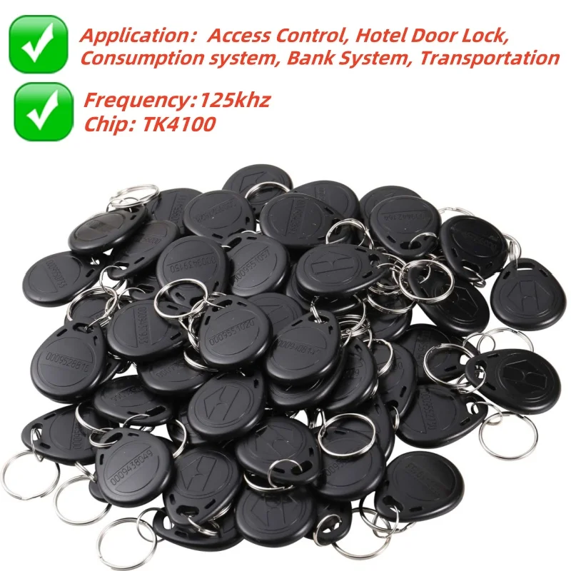 

100P waterproof Black High Security 125KHZ EM4100 125KHZ Card Proximity ID Token Keyfobs Card Read Only Access Control manage