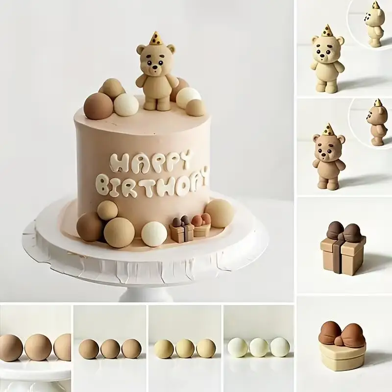 Bären-Kuchendekoration Niedlicher Brauner Bär mit Geburtstagshut Kuchenaufsatz für Kinder Jungen Mädchen Geburtstagsparty Dekoration Baby-Shower-Zubehör
