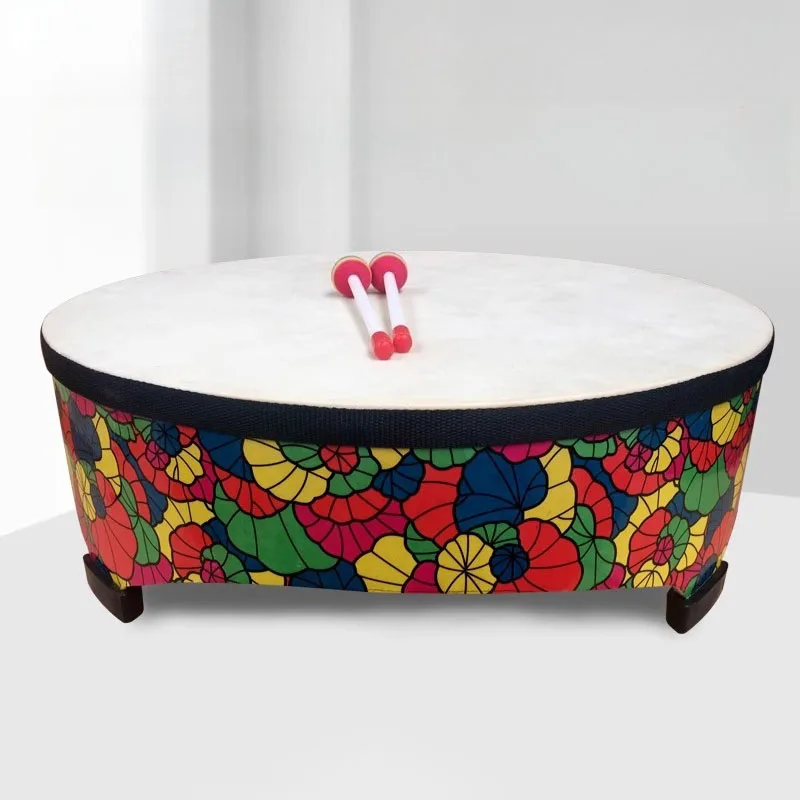 

Наземный барабан из овчины, детский деревянный бубен Орфа, обучающие ручные напольные барабаны с аппликацией, профессиональный ударный инструмент