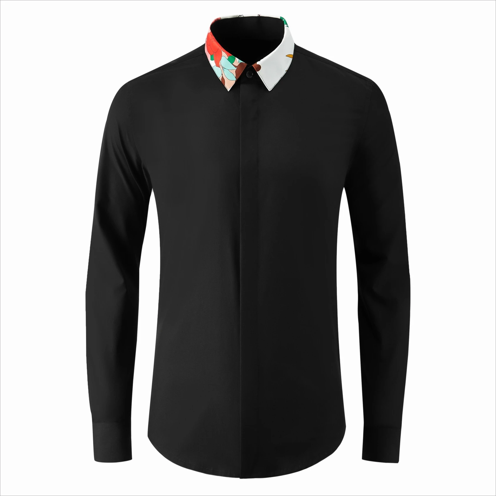 Brand Splicing Long Sleeved Shirt for Men Slim Fit Casual Business Dress Shirts Luxury Social Banquet Party Shirt Men Clothing
