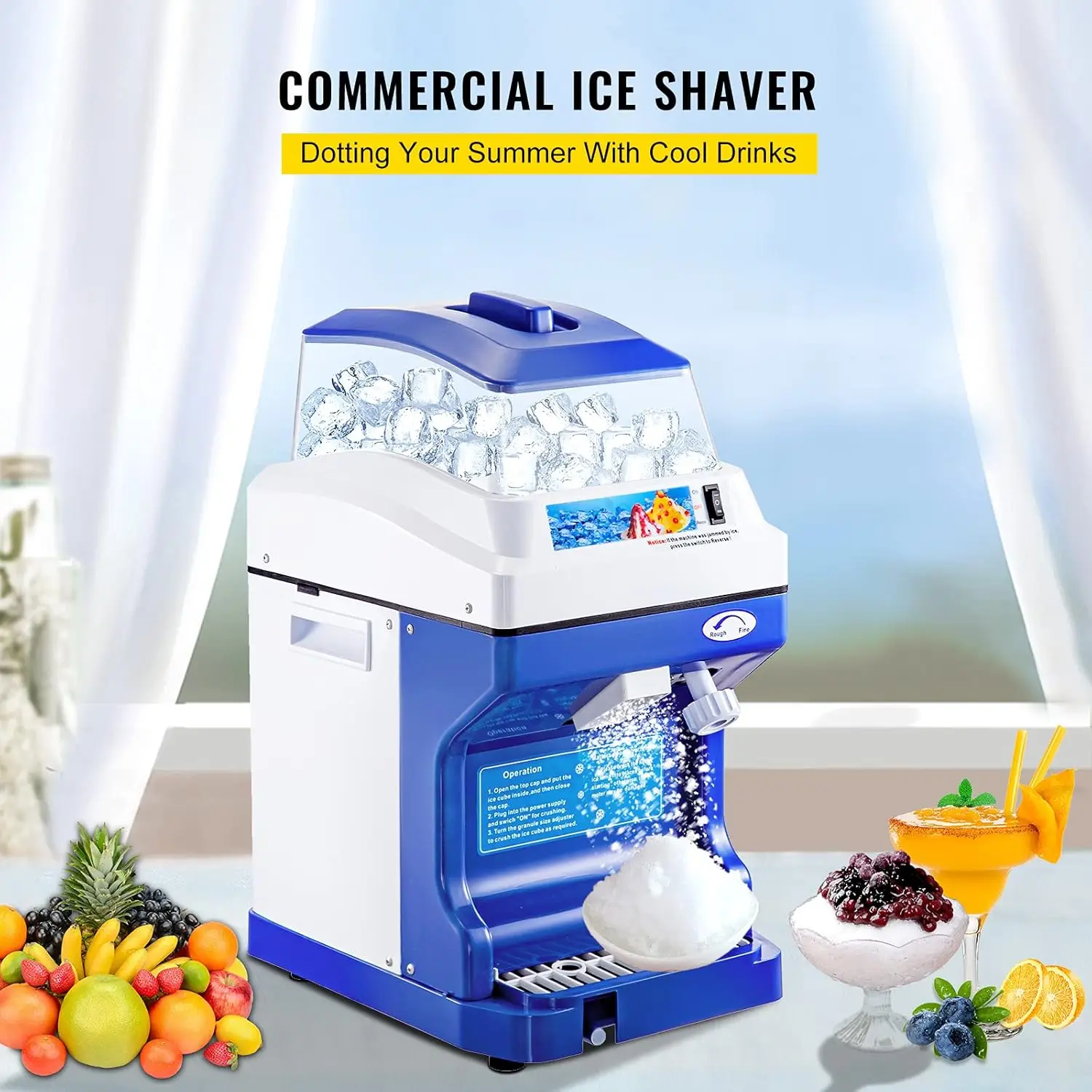 Commercial Ice Shaver Crusher, 441LBS/H Electric Snow Cone Maker with 5L Ice Box, 300W Tabletop Shaved Ice Machine for Par