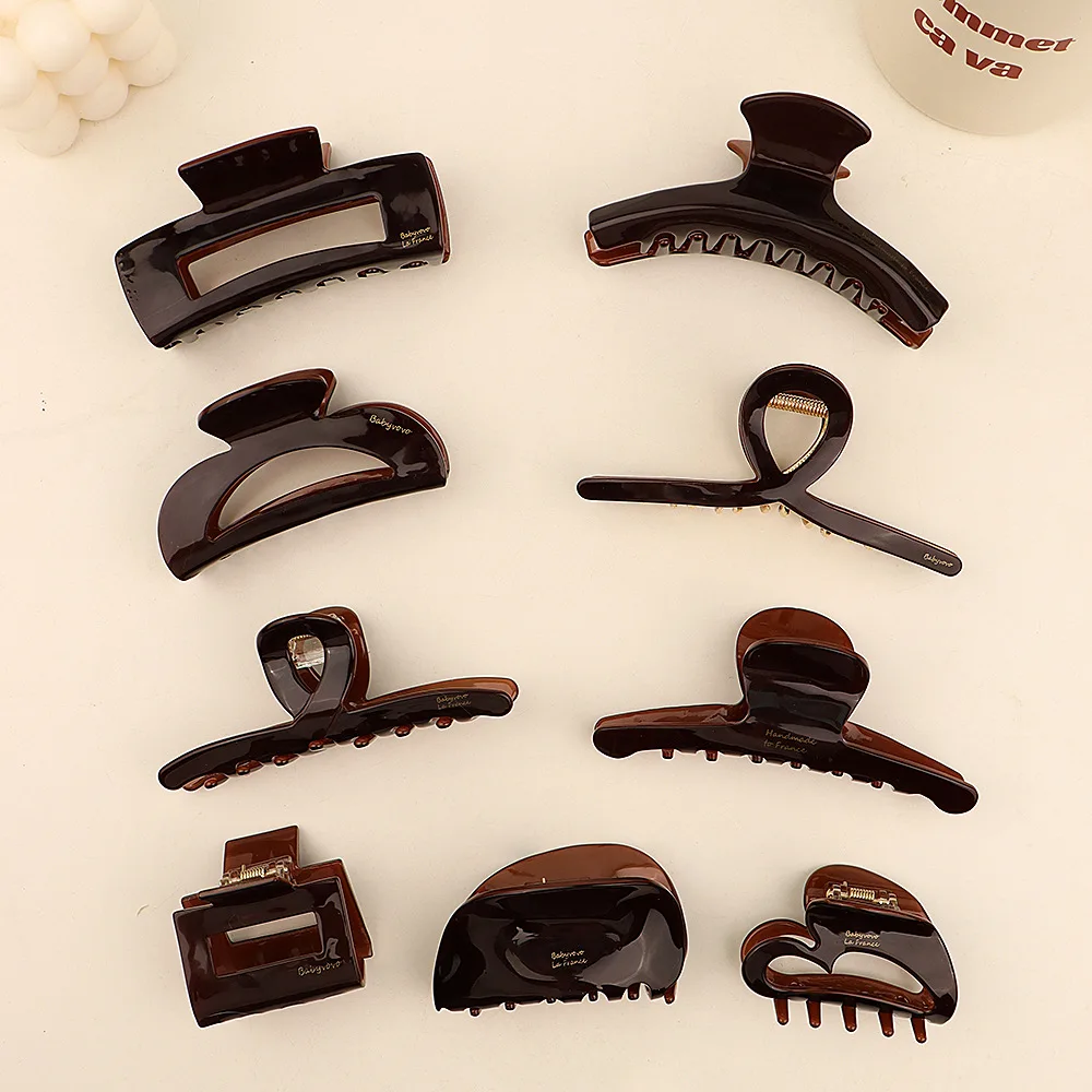 Pinza para el pelo con textura geométrica avanzada, accesorio para el cabello con ácido acético, color marrón Chocolate, tiburón, nuevo diseño coreano