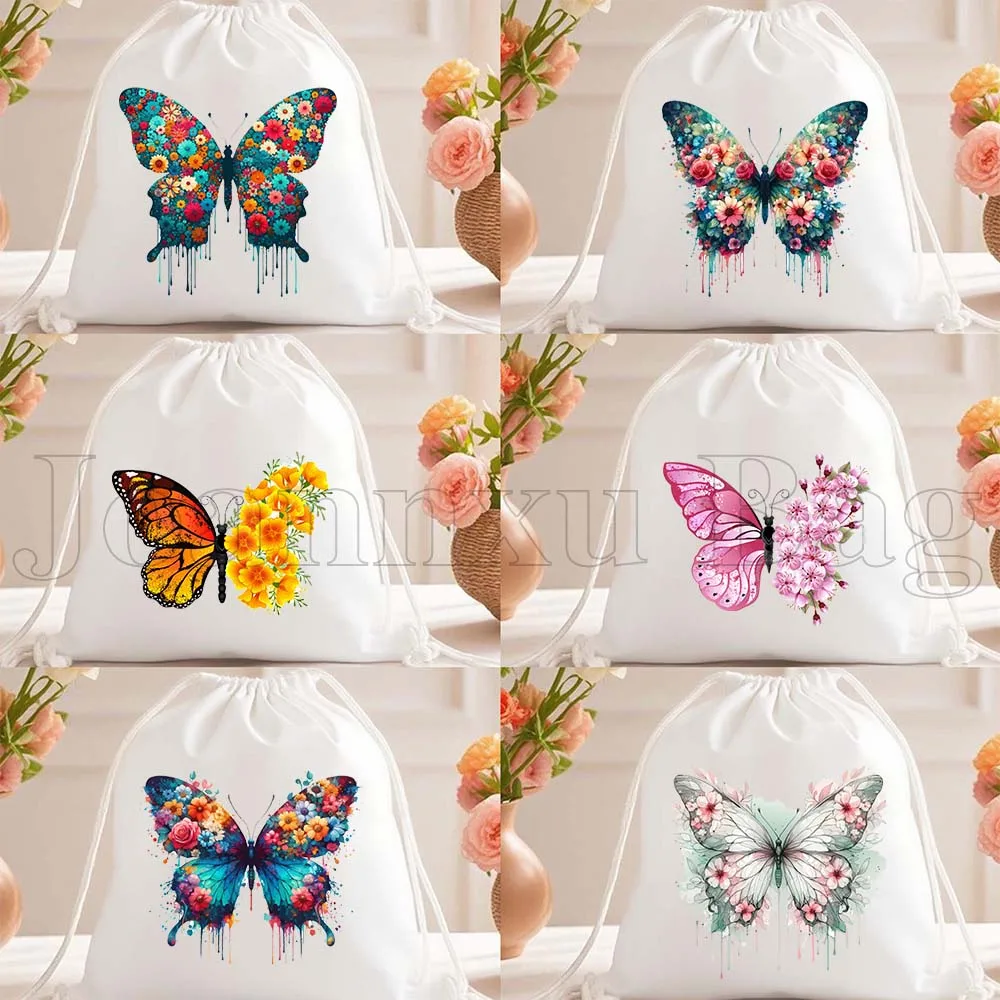 

Сумка-мешок на шнурке с рисунком бабочек и цветов Metamorphora, с цветами вишни, в ботаническом стиле, для футбола, рюкзак-мешок