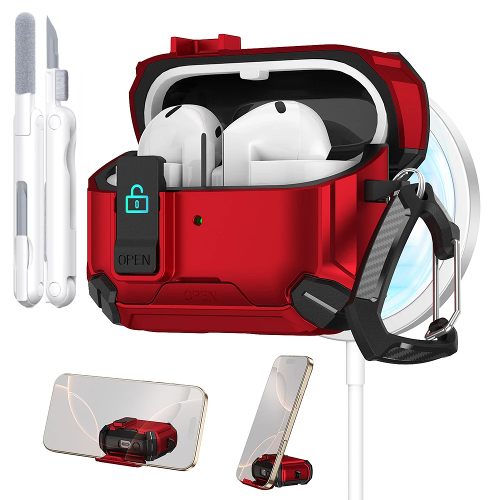 Phone Stand Case For Samsung Galaxy Buds 3/3Pro Secure Lock Case With MagSafe Protective Case With Cleaner Kit For Galaxy Buds 3