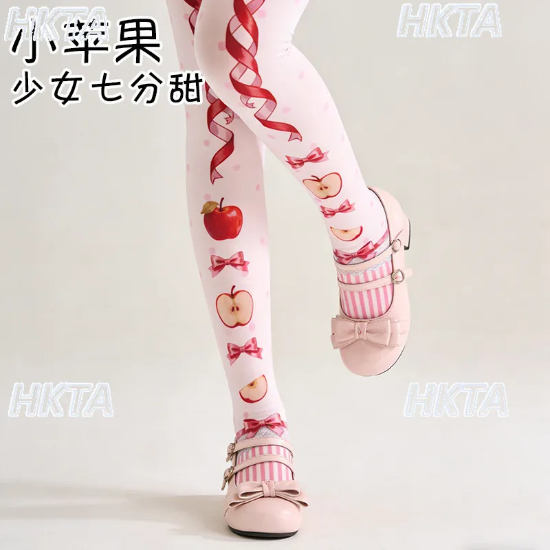 Original Apple Vitality Soft Cutelolita Socks Cuteprinting Velvet Pantyhose Women's Summer New Bottom Stockings 120d White Socks
