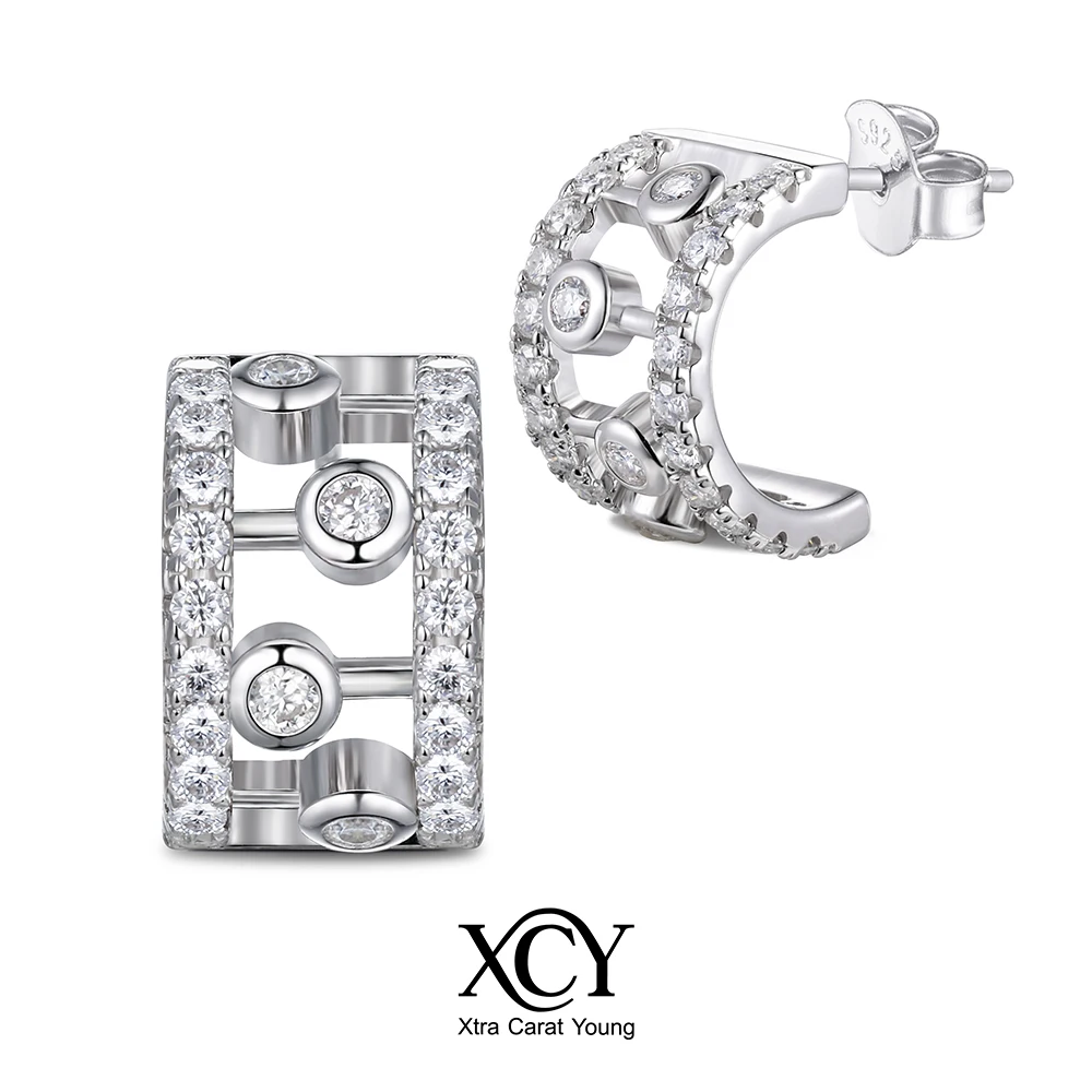 

Серьги-кольца XCY с муассанитом для женщин, из серебра 925 пробы, гипоаллергенные, полукруглые, с имитацией бриллиантов, ювелирные изделия, подарок на годовщину, день рождения