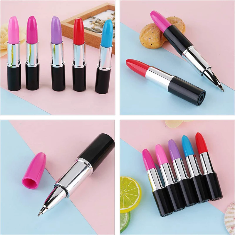 40pcs Lipstick Shape Pen Ballpoint Writing Pens Lipstick Cute Ball Pens Novelty Office Stationery Students Children Gift