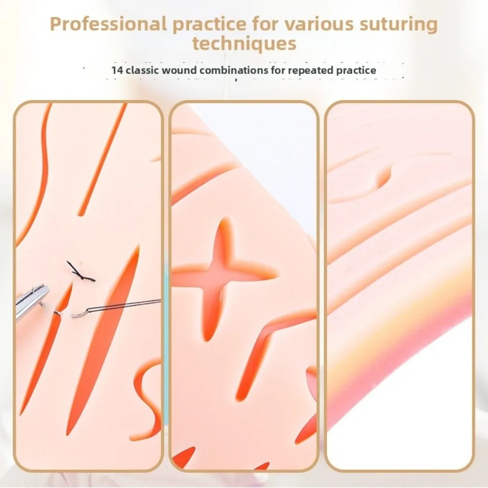Silicone Skin Suture Kit with Pre-Cut Wound Various Wound Types Operate Suture Teaching Equipment Simulation Soft