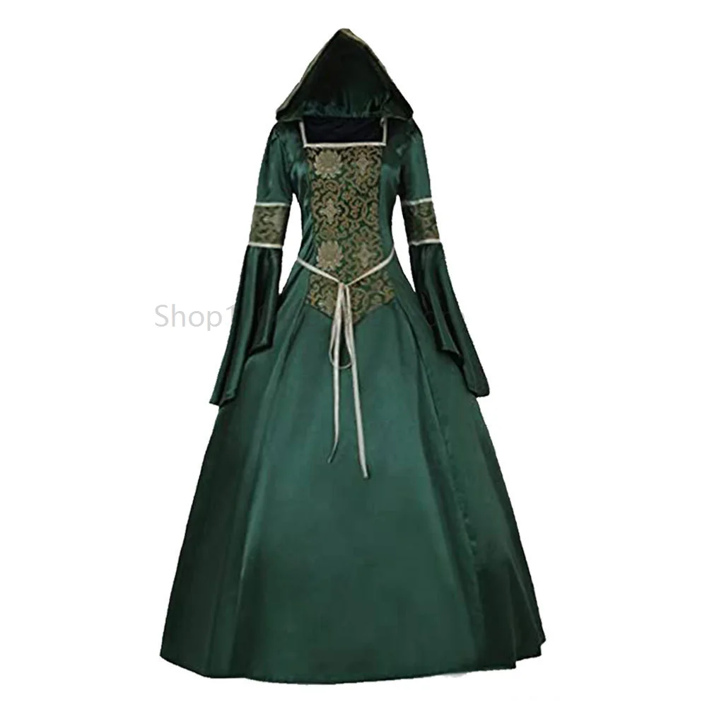 

Women Medieval Hooded Fancy Dress Victorian Renaissance Costume Halloween Cosplay Queen Ball Gown Masquerade Witch Dress Outfit