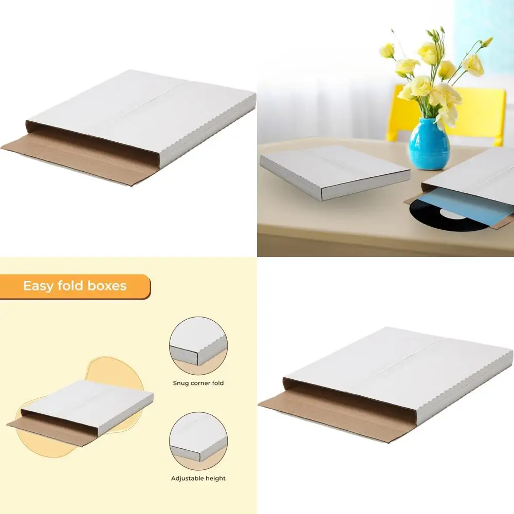 

100-Pack 45RPM Record Mailers - 7.5x7.5x1 Inches, Adjustable Height for Shipping Vinyl Albums