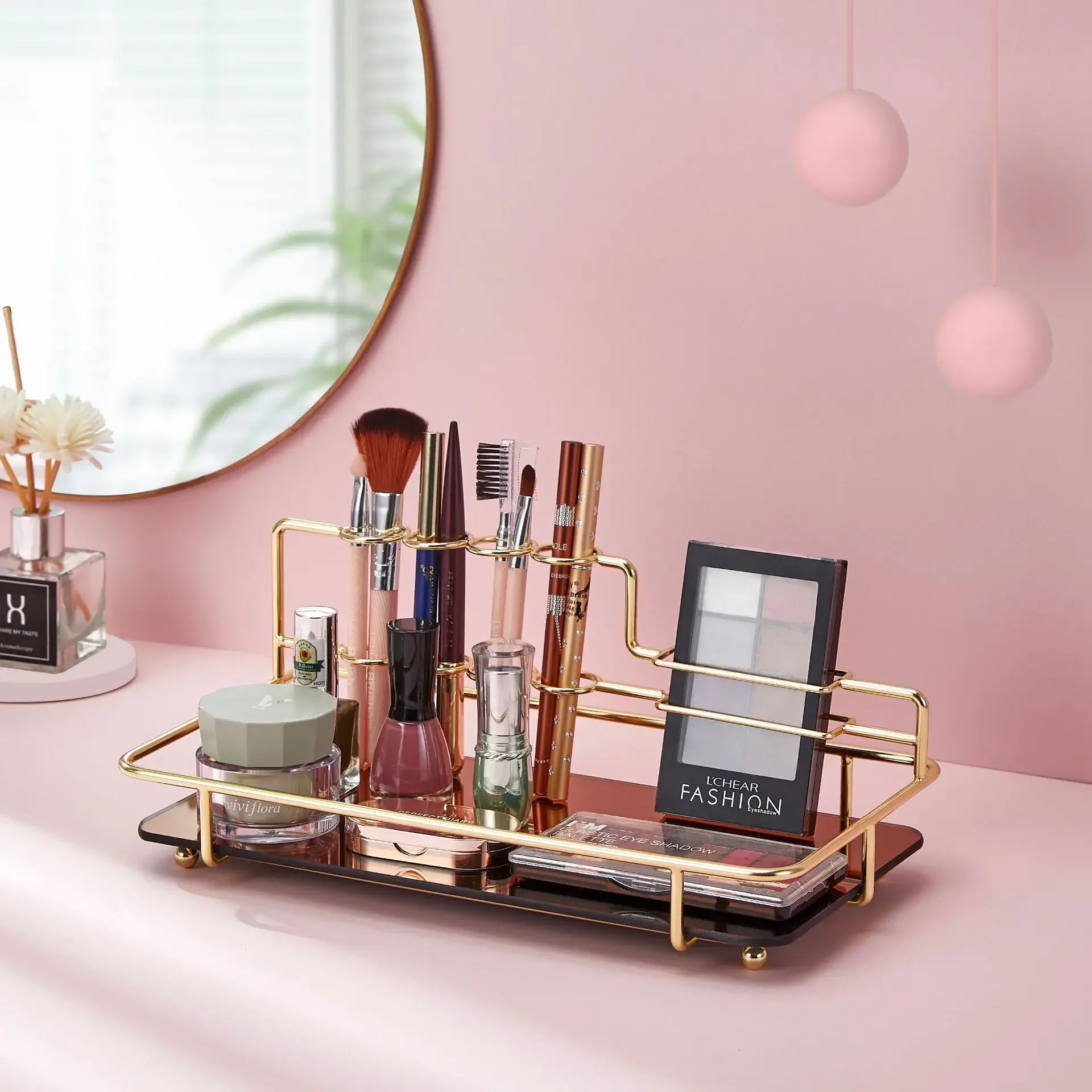 Household desktop lipstick eyebrow pencil storage rack, light luxury cosmetics shelf