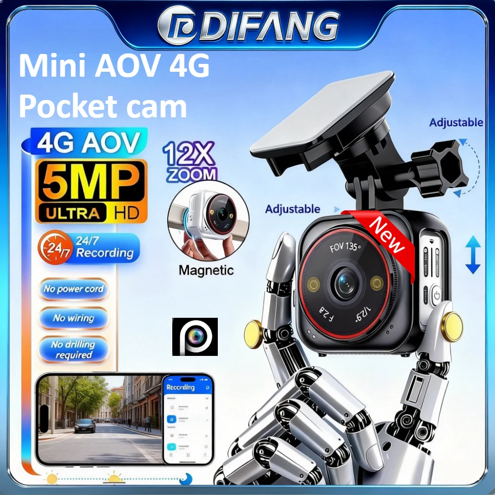 4G SIM Mini Camera Outdoor Wireless Surveillance Battery Camera AOV12X Zoom Vlog Record Waterproof 4G IP Camera