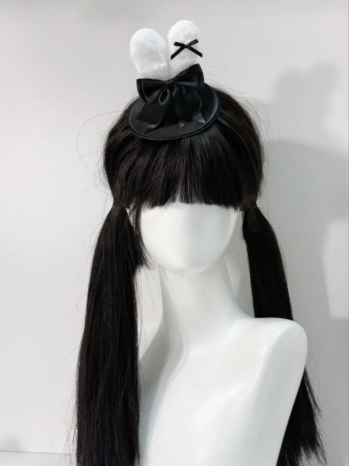 Original feito à mão preto branco coelho/orelhas de cachorro menina mini chapéu superior headpiece y2k hairpin lolita acessórios para o cabelo