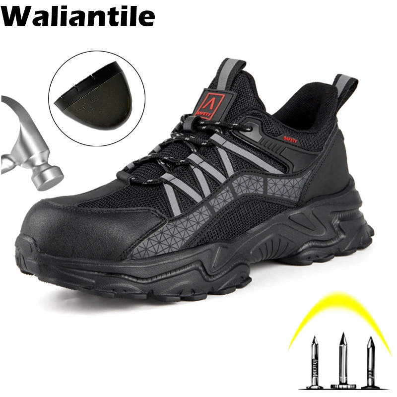 

Waliantile Protective Safety Shoes Men Puncture Proof Anti-smashing Industrial Work Boots Male Steel Toe Indestructible Footwear