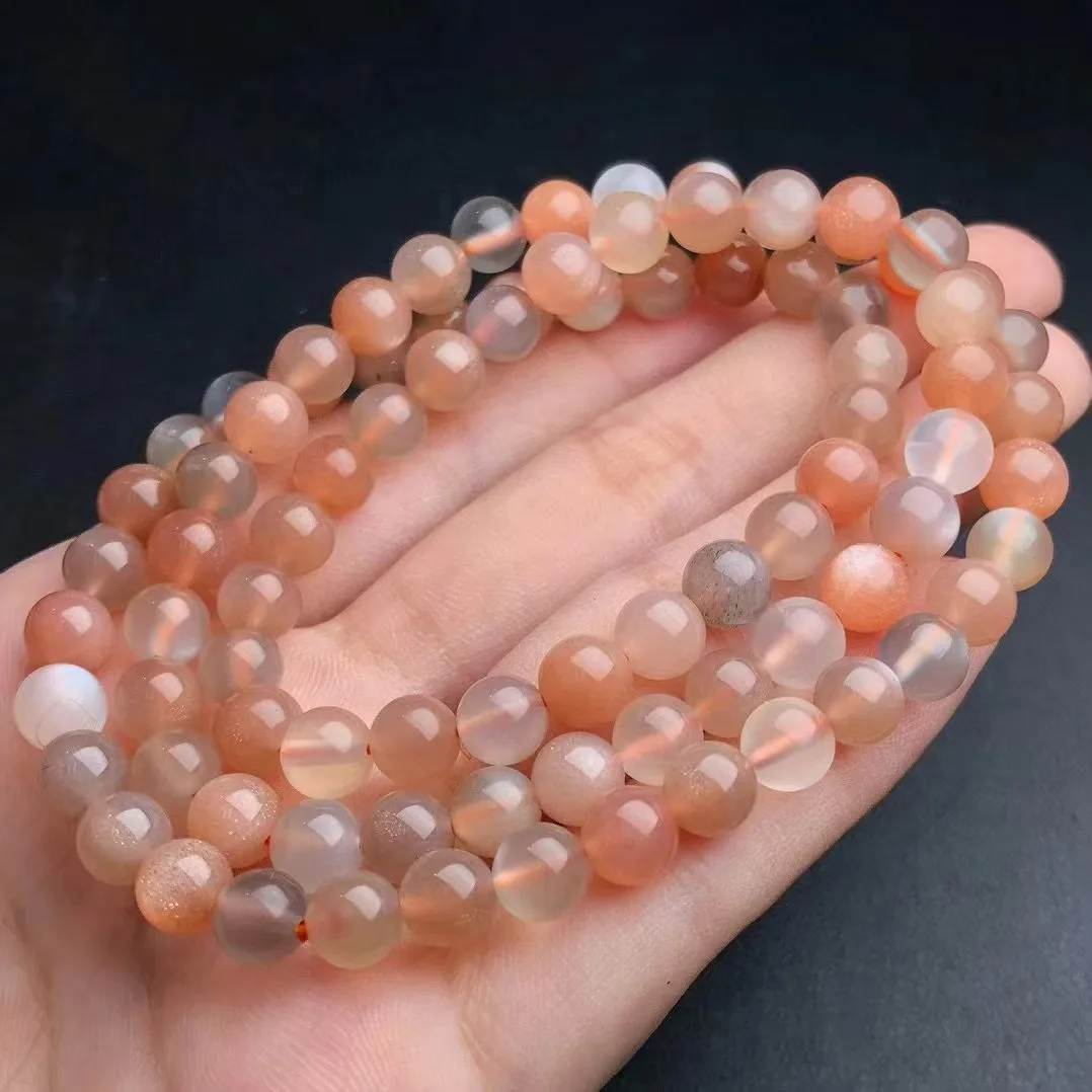 Unit One Bracelet 6.5mm Good Sale Natural Rainbow Moonstone Crystal Healing Multi Loop Bead Bracelet