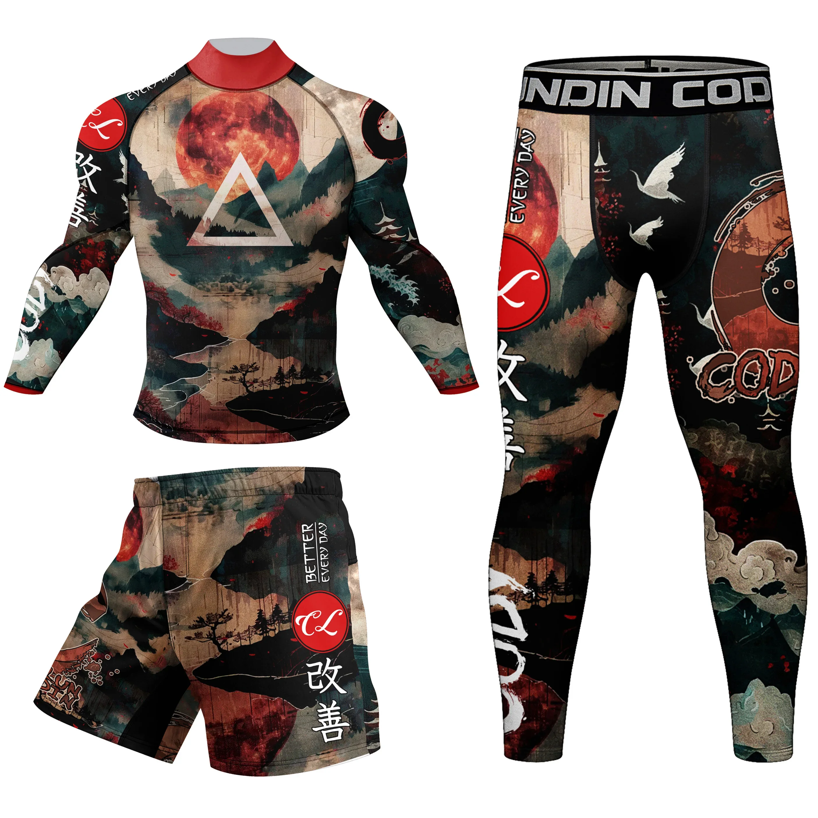 Férfiak MMA ökölvívó állítsa sportwear muay Thai jiu jitsu rashguard Futóverseny Tréning Felsőruha Használhatóság Begyakorlás edzőterem Öltözés Sportág Angol kosztüm