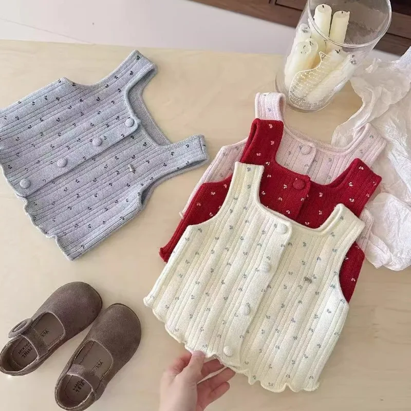 Girls Vest 2026 Spring Summer New Baby Knitted Waistcoats Fashion Sleeveless Jackets for Baby Girls Outfits Clothing 1-4years