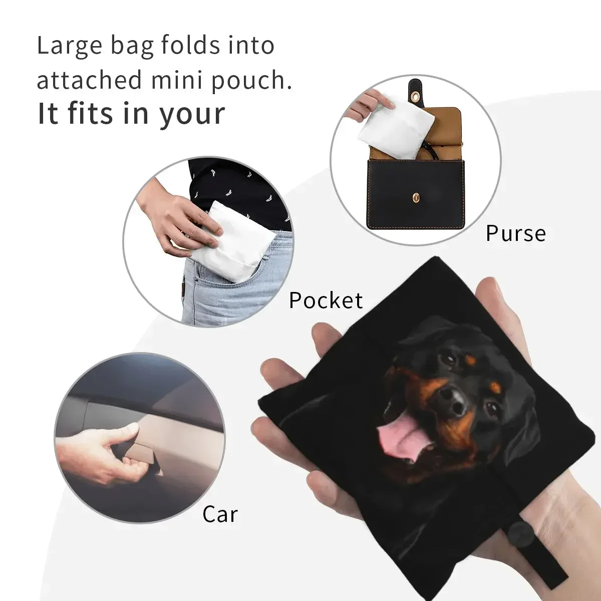 Large Reusable Rottweiler Dog Grocery Bags Recycle Foldable Gift for Animal Dogs Lover Shopping Eco Bag Washable Lightweight