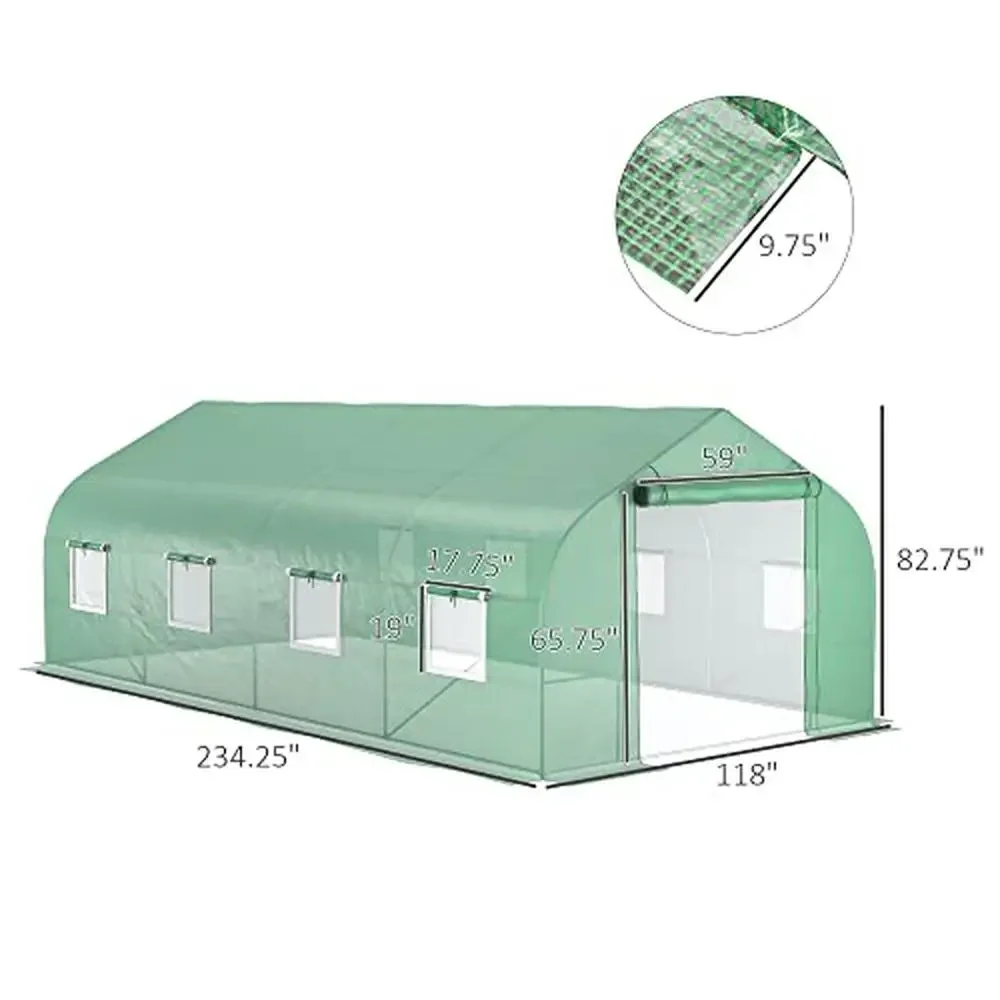 

10' x 20' Walk-in Greenhouse Tunnel with Mesh Door 6 Windows Heavy-Duty Steel Frame UV Protection Net-Protected Ventilation