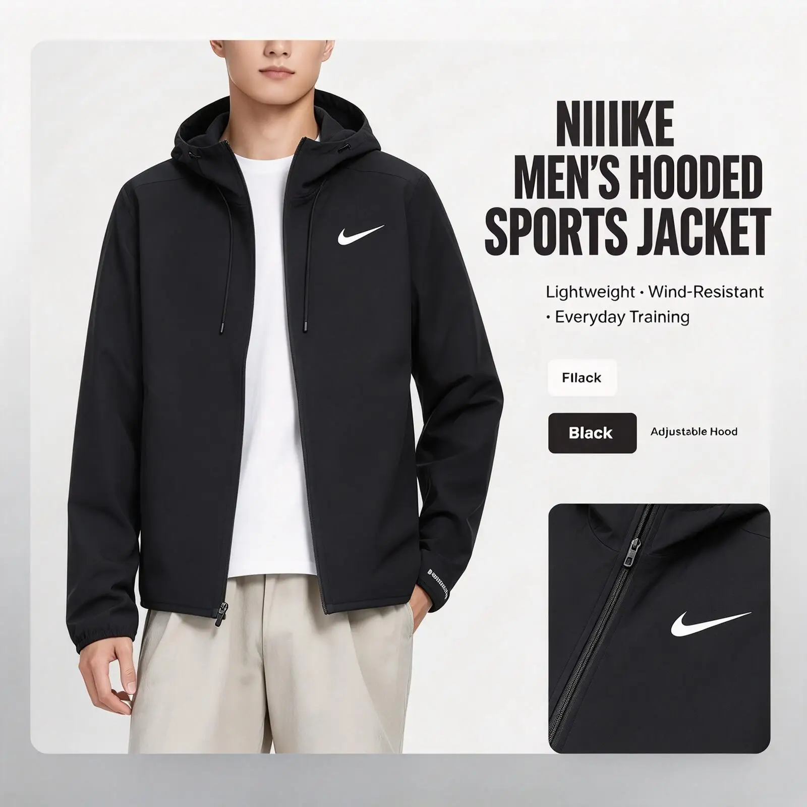 Nike Therma-FIT IO9193-010 Men Hooded Jacket, Windproof Black Soft Shell Coat for Running Training Daily Commuting