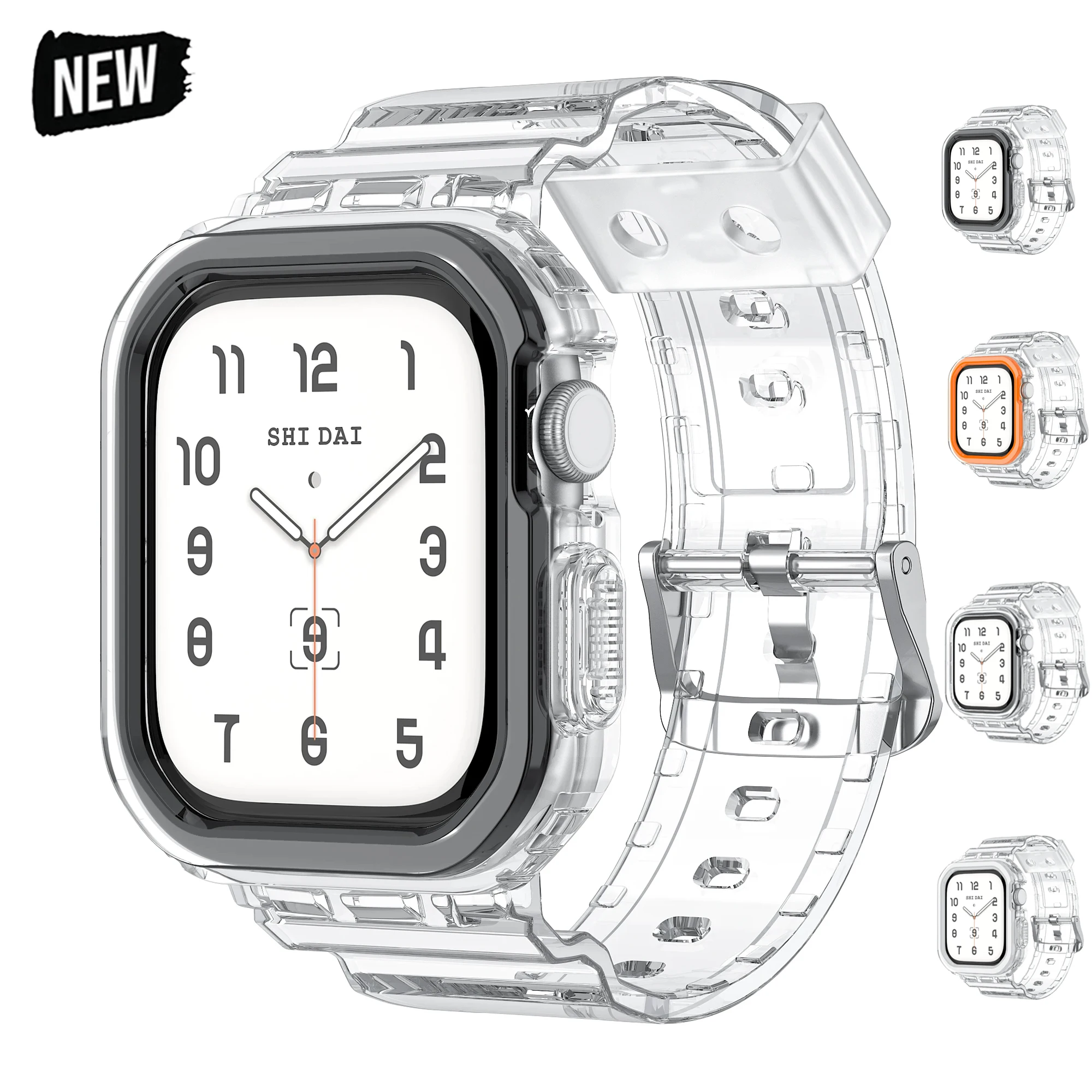 حافظة + حزام شفاف لسلسلة ساعات Apple 11 10 42 مم 46 مم حزام سيليكون شفاف لساعة iwatch 11 10 46 مم 42 مم #1