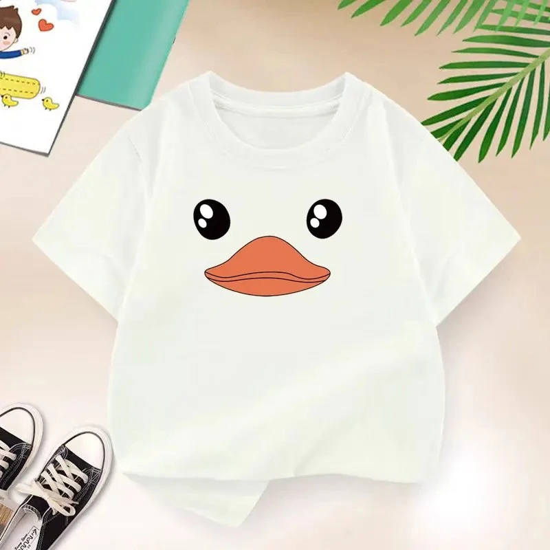Duck Smiling Face Graphic Print Baby Girls T-shirt Cartoon Tops Tee 2025 Summer Fashion Kids T Shirt Teen 6 8 10 12 Years