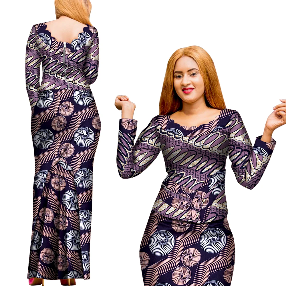 2 Pcs Skirt and Top Set African Clothes for Women African Print Women Long Sleeve Blouse and Long Skirt Ankara Outfit WY8008