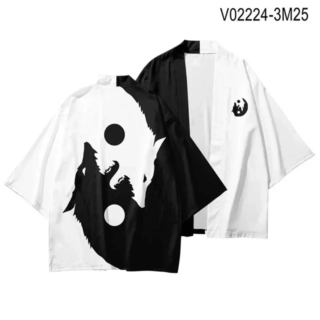 Black Kimono Cardigan 2026 /2027Women Japanese Obi Male Yukata Boys Haori Anime Tiger Print Coat Japanese Traditional Clothing