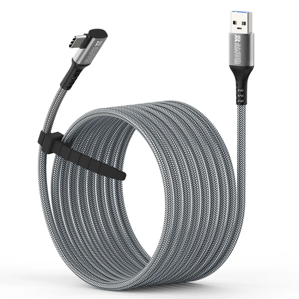 

Потоковый кабель типа C длиной 5 м 90 ° Гибкая головка/2в1 USB3.2 Кабель для зарядки для Oculus Quest/ Quest 2 для очков Pico Neo2/Neo3 VR