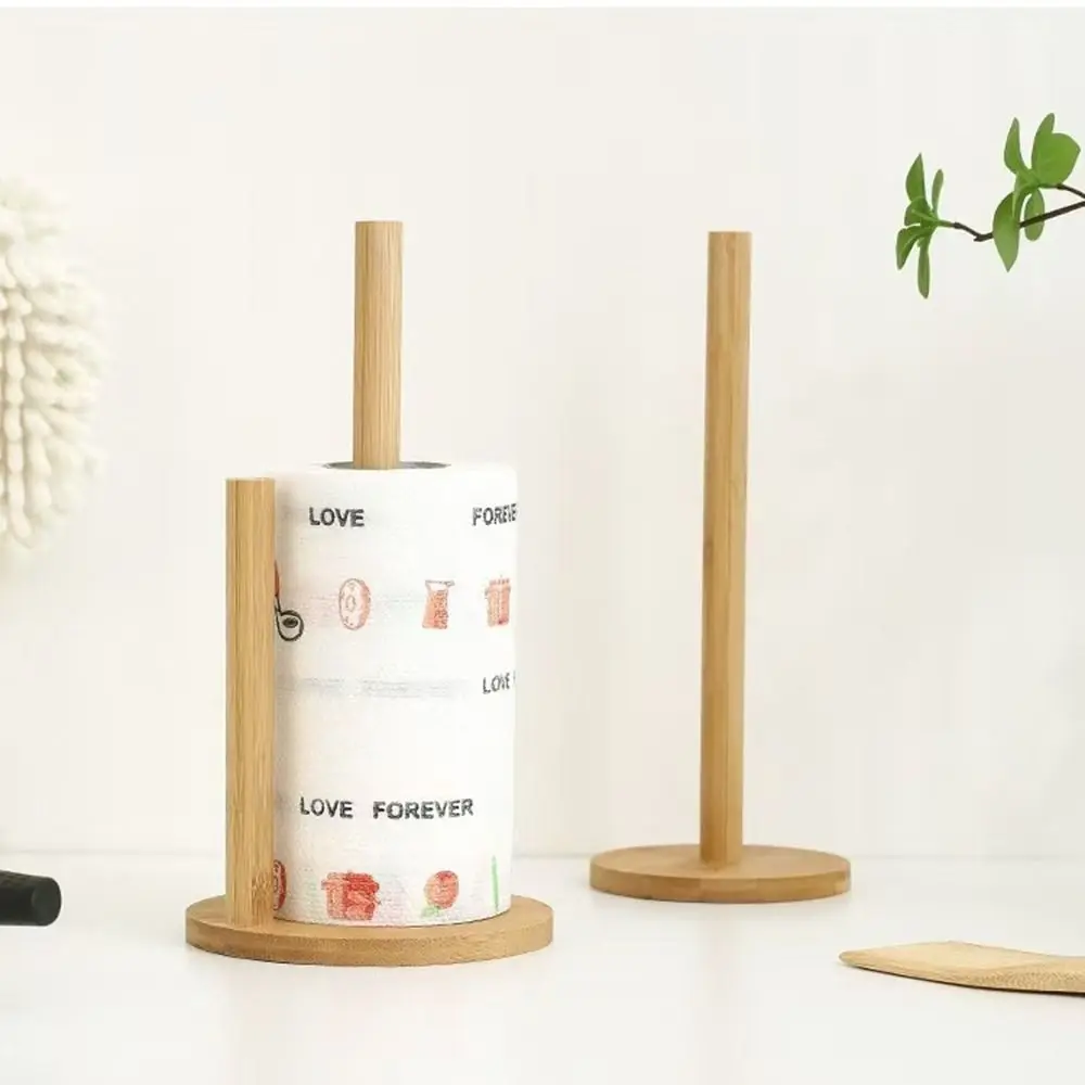 

Anti-Skid Base Wooden Roll Paper Towel Holder Stable Reusable Disposable Paper Holder Simple Vertical Tissue Stand Restaurant