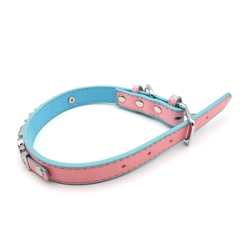 Pink Blue Mixed Soft Leather Letters Customized Choker Necklace Sexy Role Age Play DDLG Collar Jewelry Cosplay Necklaces