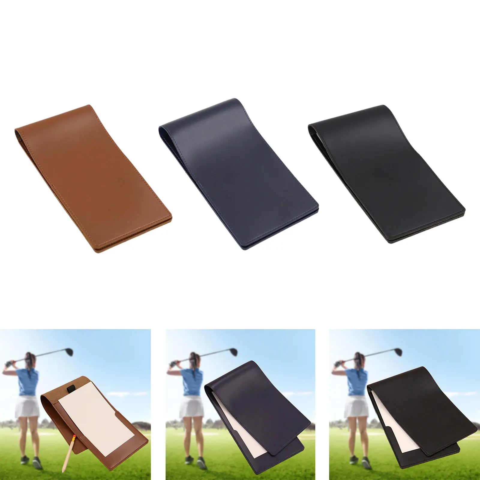 Golf Scorecard Holder Compact Lightweight PU Leather Yardage Book Cover