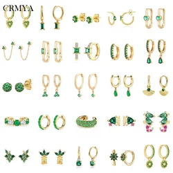 CRMYA Gold color Hoop Stud Drop Clip Earrings For Women Vintage Green Zircon Women's Earrings 2022 Jewelry Wholesale