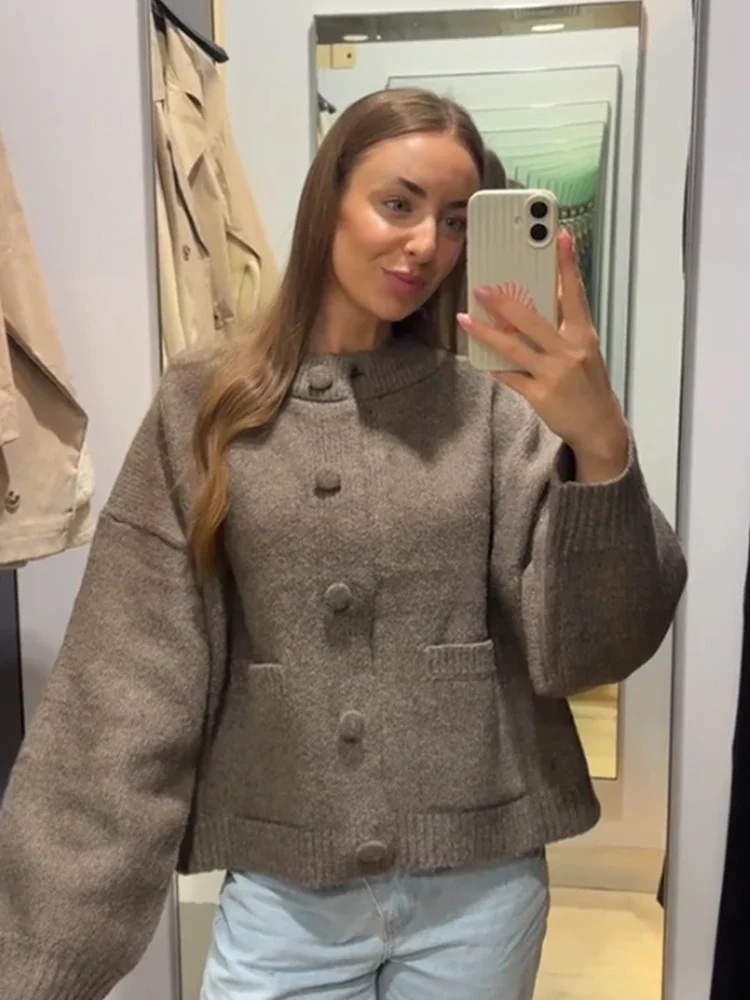 

Casual Women's Knit Chocolate Cardigans O-neck Single Breasted Long Sleeve Thick Warm All-match Sweater 2025 Autumn Knitwear