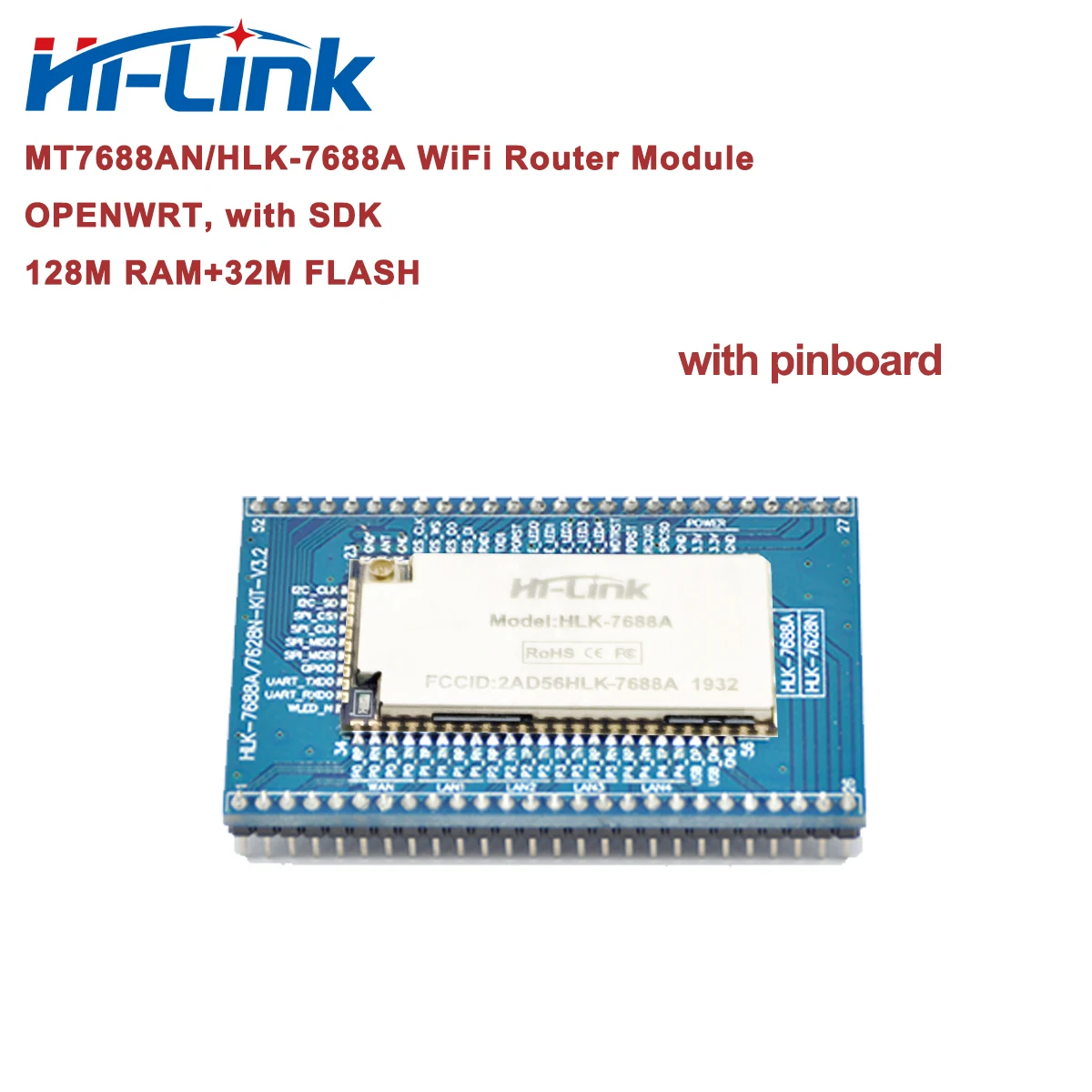 Hi-Link Original CE FCC KC Certified HLK-7688A Wifi Openwrt Wireless Router Module with Pinboard