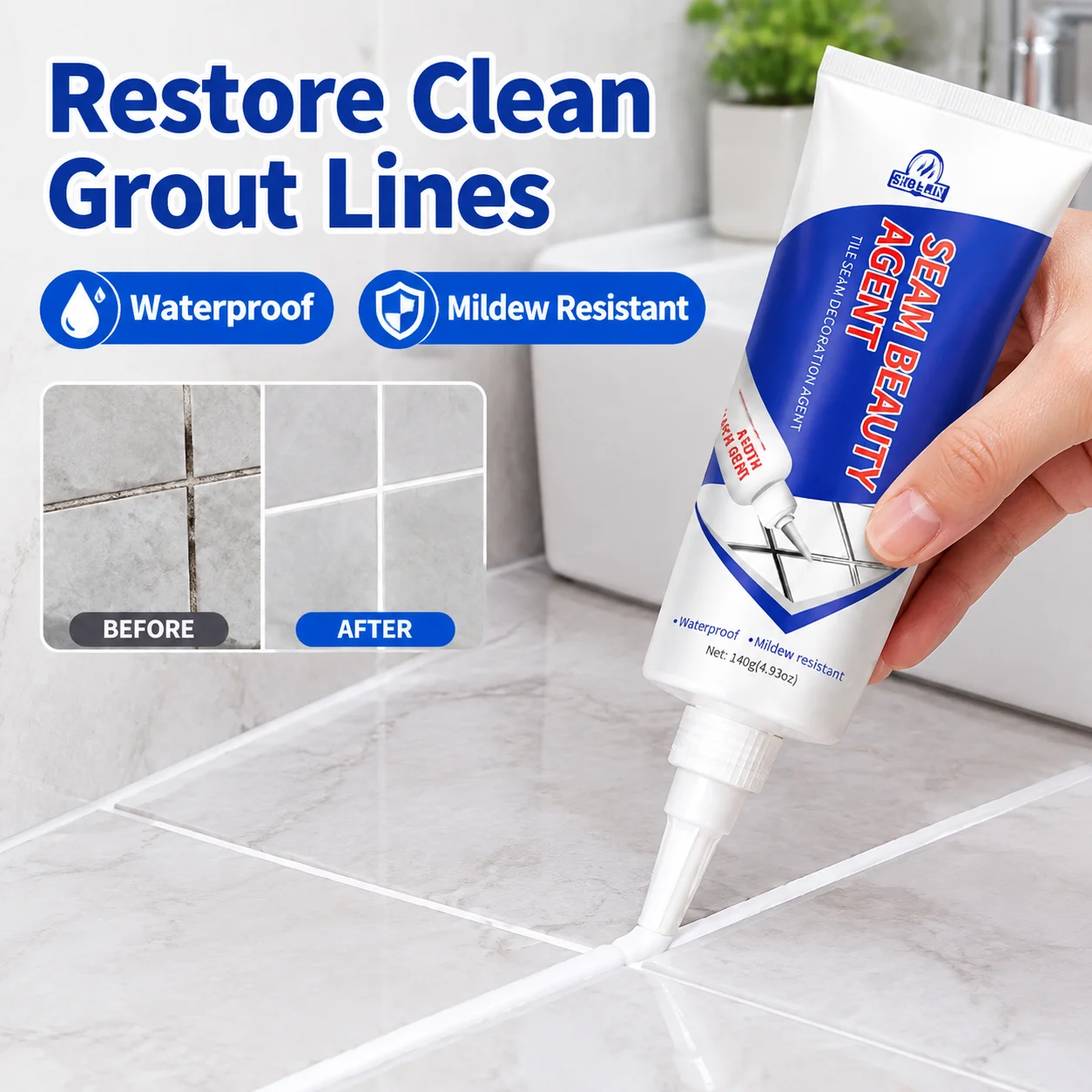 Tile grout, water-based tile floor grout, waterproof and mildew-proof pool toilet hand squeeze joint filler