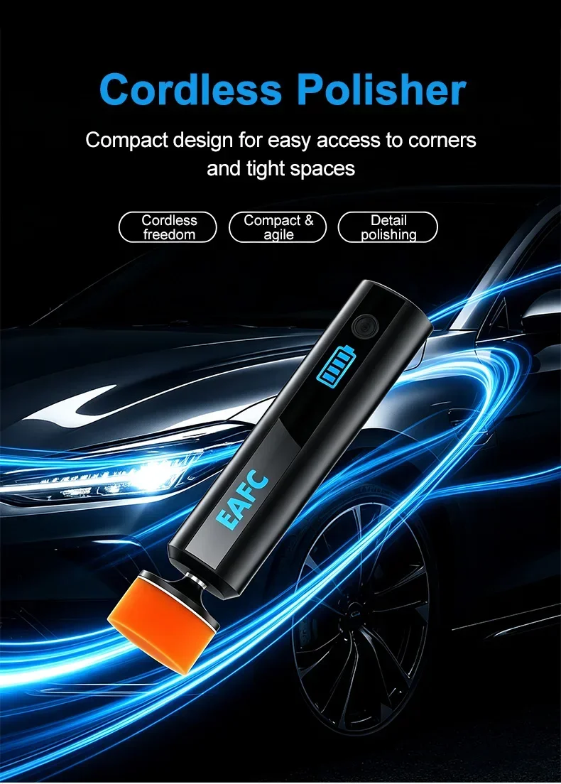EAFC 40W Kabelloser Mini-Autopolierer, Handgehaltener Buffer mit 3 Schwammpads, Typ-C Aufladbar für Kratzerentfernung, Detailing, Auto und Heimgebrauch – Detail 1