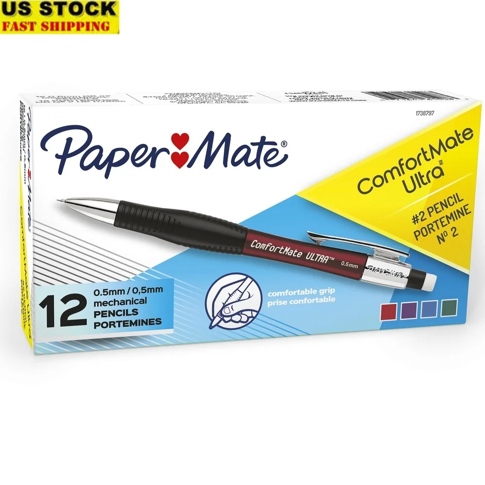 

Механические карандаши Comfort Mate Ultra 0,5 мм HB # 2 Jumbo Grip разных цветов, 12 шт., эргономичный комфорт для письма, стандартный