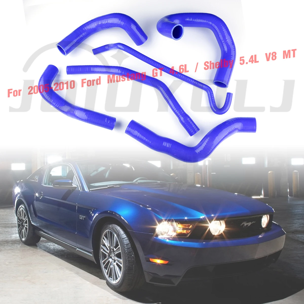

For 2005-2010 Ford Mustang GT 4.6L / Shelby 5.4L V8 MT 2006 2007 2008 2009 Temp Silicone Radiator Hoses Tubes Kit Piping 6Pcs